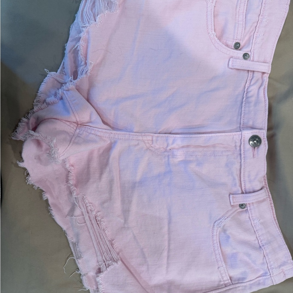 Aerie Light Pink Distressed Jean Shorts